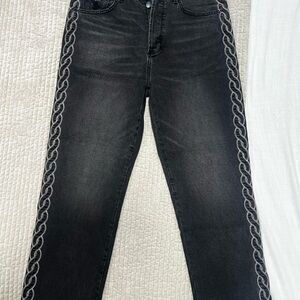 DRIFTWOOD Black Slim Straight Jeans with Silver Rope Stitch Trim